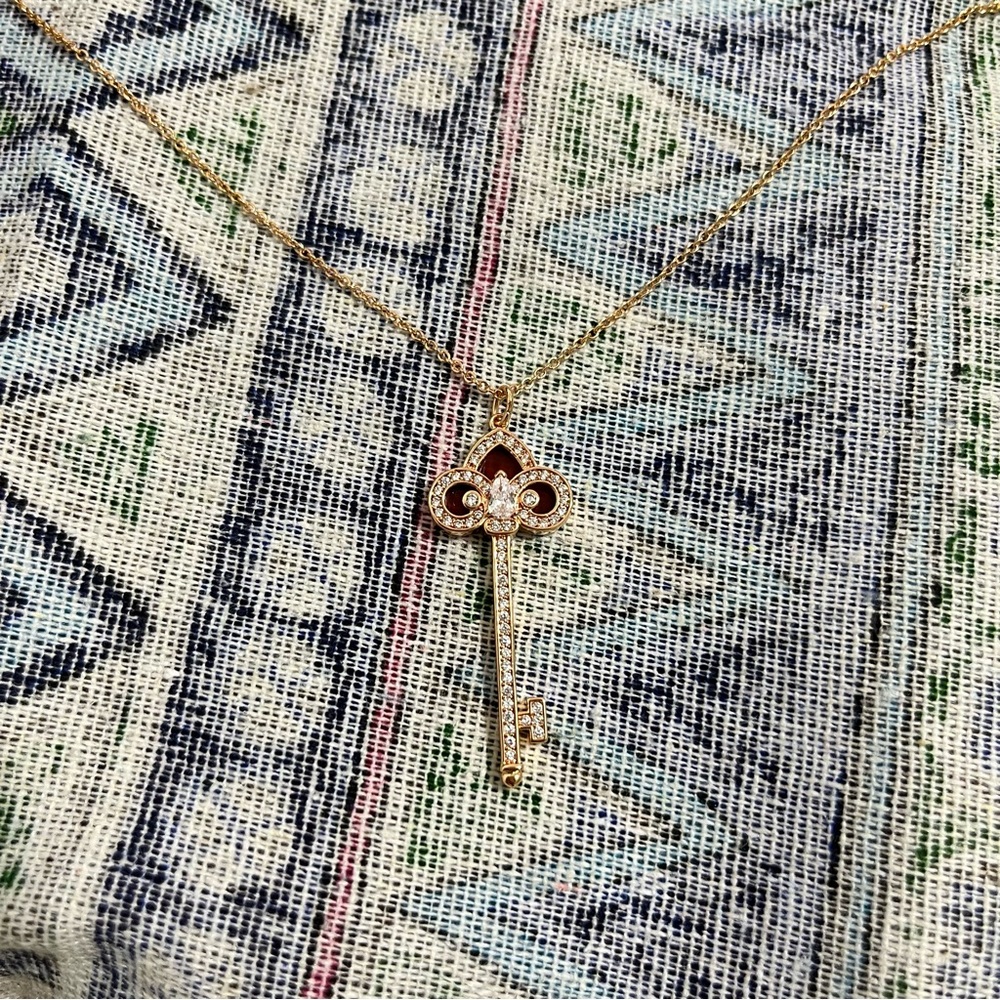 Gold Diamond Crown Key Necklace